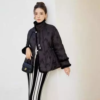 Норковая шерсть сращивание 90 белый утиный пуховик женский 2024 зимняя мода утолщенная талия маленький мужчина высокая роскошь S чёрный