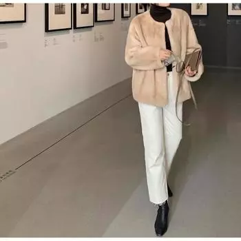 Норковая шуба из искусственного норкового меха, женская маленькая шуба с круглым вырезом, цельная шуба из композитного меха L