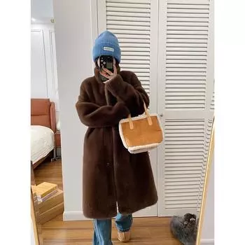 Норковая шуба с интегрированным воротником-стойкой, длинный пух норки, экологически чистый мех, женская зимняя шуба S57.5 kg жемчужина белый