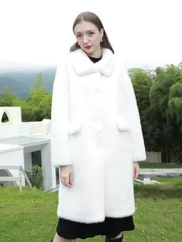 Норковое бархатное женское теплое пальто из искусственного меха с однотонным воротником из искусственного меха ONE SIZE белый