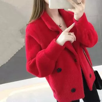 Норковое флисовое повседневное короткое пальто, женское новое модное двубортное кардиган, женская верхняя одежда, свободная осенне-зимняя куртка