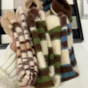 Норковые бархатные носки, теплые корейские ретро-носки в полоску, подходящие по цвету, носки для девочек среднего размера, утолщенные бархатные носки для родов One Size