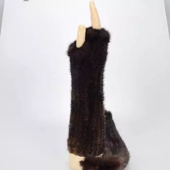 Норковые тканые перчатки, эластичные полупальцевые меховые перчатки, наручи из норковой шерсти, удлиненные дырявые накладки на пальцы для взрослых One size чёрный