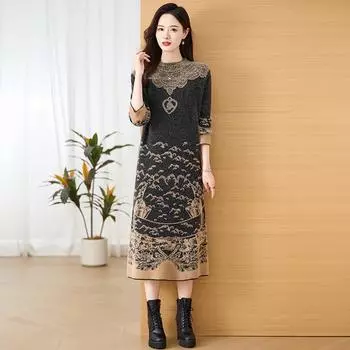 Норковый флисовый свитер, женская свободная верхняя одежда, осенняя и зимняя одежда, новое утолщенное платье средней и длинной длины M чёрный