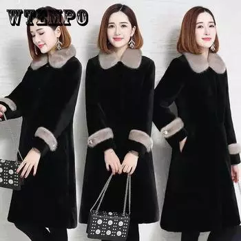 Норковый воротник из искусственного меха для матери плюс хлопковое толстое тонкое пальто для стрижки овец средней длины XXXXL