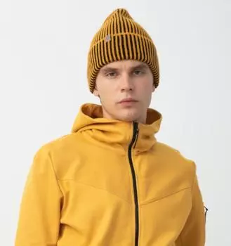Nors Толстая Вязаная Шапка Горчичный Черный Двойной Цвет