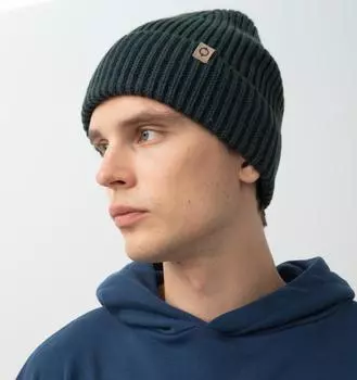 Nors Толстая Вязаная Шапка Зеленая Темно-Синяя Двойного Цвета