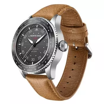 North Edge Mach Watch Pilot Watch на солнечных батареях для мужчин 50M водонепроницаемый хронограф Night серебряный