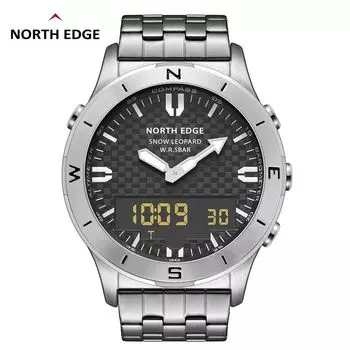 NORTH EDGE мужские спортивные цифровые часы, деловые роскошные часы для мужчин, водонепроницаемые, 50 м, альтиметр, барометр, компас, светящиеся часы серебряный