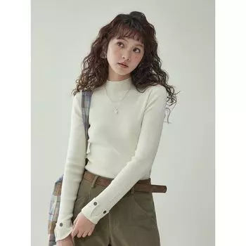 North Island Amuu Original Solid Color Buttons Half Turtleneck Base Knitwear Women s Autumn and Winter Slim-Fit Cashmere Tops Beige S