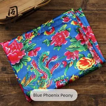 Northeast Big Red Flower Twist Fabric for the Sake of Beauty Twist Retro Ethnic Style Satin Cloth Blue Phoenix Peony