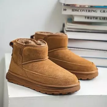 Northeast Men s Genuine Leather Snow Boots, Winter 2024, Thick Velvet-Lined, Warm Short Boots 41