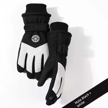 Northeast Winter Cycling Touch Screen Ski Gloves Female Waterproof Fleece-Lined Outdoor minus 40 Degrees Cold-Proof Heattech Equipment Male Male round mark: Black + White One size