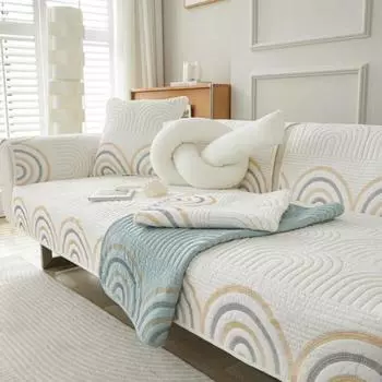 Northern Europe Sofa Cover for Living Room Cotton Universal Sofa Mat Towel Non-Slip Sofa Cover Embroidery Rainbow Couch Cushion 70x70cm 1pcs
