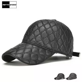 NORTHWOOD 2 стиля мужская женская клетчатая кожаная всесезонная бейсбольная кепка из натуральной овчины, многослойная мужская кепка из овчины для взрослых 56-60 cm чёрный