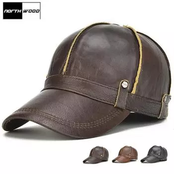 Мужская бейсболка из натуральной кожи 56-60cm чёрный