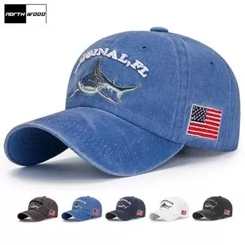 NORTHWOOD Бейсболка из хлопка с узором акулы для мужчин и женщин Kpop Dad Hat Кепка-дальнобойщик 55-60 cm чёрный