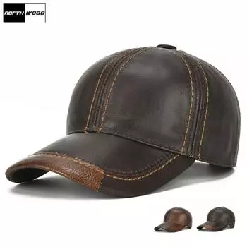 NORTHWOOD Бейсболка из натуральной кожи Мужские теплые зимние кепки Snapback Кепки в стиле хип-хоп Дальнобойщики 56-60 cm темно-коричневого