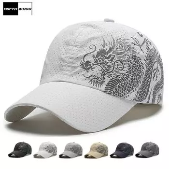 NORTHWOOD Дракон узор хип-хоп быстросохнущие бейсболки дышащая полиэстеровая летняя шляпа солнцезащитная кепка дальнобойщика 56-60 cm белый