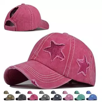 NORTHWOOD хлопковые бейсболки с хвостиком, женская шляпа, бейсбольная кепка со звездами, шляпа для папы для девочек, кепка 54-60 cm чёрный