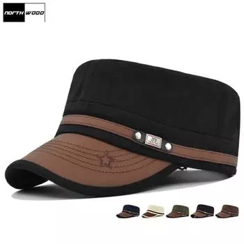 NORTHWOOD Хлопковые женские военные шапки Мужская кепка с плоским верхом Военная кепка Бейсболки Взрослая шляпа для папы 55-59 cm чёрный