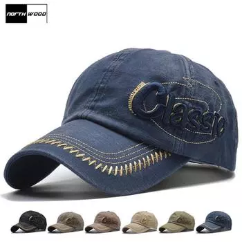 [NORTHWOOD] Классическая мужская бейсболка с буквенным принтом, женская летняя шляпа, модная кепка в стиле хип-хоп, хлопковая шляпа для папы 56-60cm чёрный