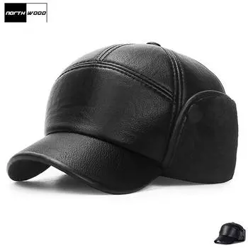 NORTHWOOD Мужские зимние бейсболки Кепка из искусственной кожи Зимние теплые бейсболки Кепка для папы Кепка-дальнобойщик 60 cm чёрный