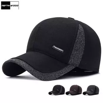 [NORTHWOOD] мужские зимние бейсболки с ушками, утепленные зимние теплые шапки, шапка для папы, кепка-дальнобойщик 55-60 cm чёрный
