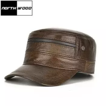 Northwood Новая мужская шляпа из натуральной кожи с плоским верхом, зимняя мужская шляпа для активного отдыха, теплая шляпа из коровьей кожи 55-60 cm коричневый