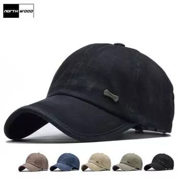 [NORTHWOOD] однотонная классическая хлопчатобумажная бейсболка для мужчин Snapback и женская кепка-дальнобойщик из мягкой ткани 55-60cm чёрный