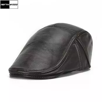 NORTHWOOD однотонный берет из коровьей кожи, шляпа Boina Masculina, плоская кепка, мужской берет, береты, кепка 55-60 cm чёрный