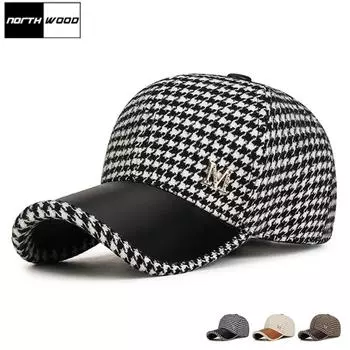NORTHWOOD осень и зима новая бейсбольная кепка Chitiao Grid M Standard Wool корейская версия женская молодежная универсальная маленькая ароматная кепка с утиным язычком 55-60 CM чёрный