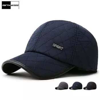 NORTHWOOD Спортивная Мужская Зимняя Бейсболка Ушанки Клетчатые Кепки Дальнобойщика Папа Шапка Snapbacks Теплые Шапки 56-60 cm чёрный