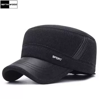 Мужская зимняя кепка с защитой для ушей 55-60 cm чёрный