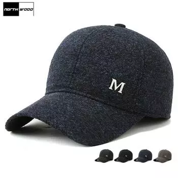 NORTHWOOD утепленная мужская зимняя кепка с ушками уличные бейсболки мужская шляпа Snapback на зиму 56-60 cm чёрный