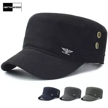 [NORTHWOOD] Винтажная кепка с плоским верхом, классическая кепка Snapback в стиле милитари, мужская и женская хлопковая кепка-дальнобойщик, шляпа для папы чёрный