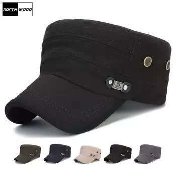 NORTHWOOD Винтажная кепка с плоским верхом, классическая бейсболка Snapback для мужчин и женщин, хлопковая кепка-дальнобойщик, шляпа для папы 56-60 cm чёрный