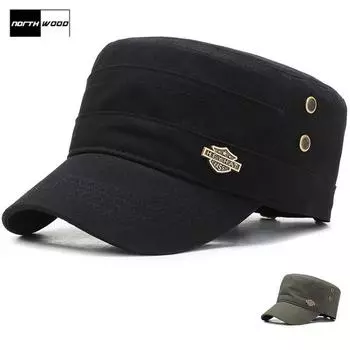 [NORTHWOOD] Винтажная кепка с плоским верхом, классическая кепка Snapback для мужчин и женщин, хлопковая кепка-дальнобойщик, шляпа для папы 56-60cm чёрный