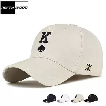 NORTHWOOD всесезонные вышитые бейсболки с изображением покерных карт и пик с буквой K для мужчин и женщин, бейсболки для активного отдыха в стиле хип-хоп для папы 55-60 cm белый