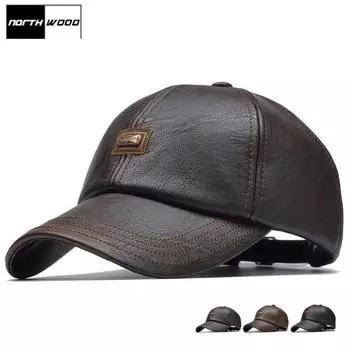 [NORTHWOOD] Зимние кожаные бейсболки Мужская бейсболка Snapback Bone Masculino Осенняя кожаная кепка дальнобойщика 56-60cm темно-коричневого