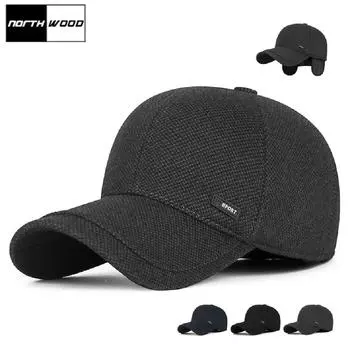 NORTHWOOD Зимние теплые утепленные мужские бейсболки для активного отдыха с защитой от ветра и ушей Спортивные бейсболки для мужчин Кепки для дальнобойщиков 55-60 cm чёрный