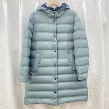 Ношение белых утиных пуховых курток с обеих сторон, тонких и тонких курток с капюшоном средней и длинной длины, прессованного клея, городской стиль отдыха зимой M