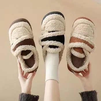 Ношение хлопчатобумажной обуви для женщин, осенне-зимняя овечья шерсть 35-36 чёрный