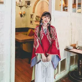 Ношение накидки и шали, женской защиты от солнца, осенне-зимней шляпы с капюшоном в западном стиле. One Size красный