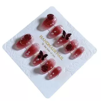 Ношение отбеливающих и нейл-патчей Элегантное винно-красное украшение в виде банта камелии XS