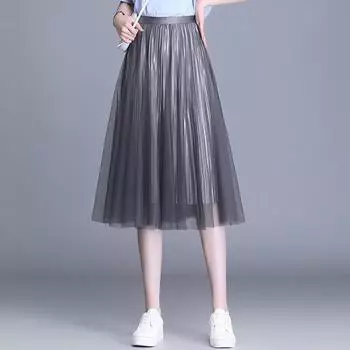 Ношение сетчатой плиссированной юбки с обеих сторон, белая юбка для женщин летняя маятниковая, слово для женщин драпировка, средняя и длинная юбка One Size