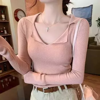 Ношение вязаного свитера с длинными рукавами для женщин с высококачественным облегающим кроем и эффектом похудения, а также в качестве базового пальто и топа S