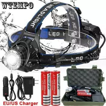 Носимая индукционная фара Led USB зарядка Zoom T6 Сильный свет Наружная рыбалка Ночная головная лампа Headlamp+USB чёрный