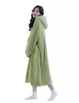 Носимая комната Длинный капюшон Зеленый [MiniZaru] Одеяло, Одежда, Домашняя одежда, Женская, Пушистая, Пушистая, Зимняя, Теплая, Толстая, Рукава, Милая, (625XL)