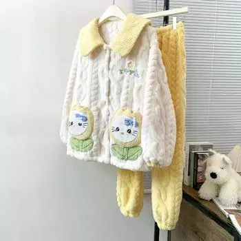 Носимая пижама из кораллового бархата для женщин, зимняя новая кашемировая утолщенная фланель, осенняя и зимняя домашняя одежда M